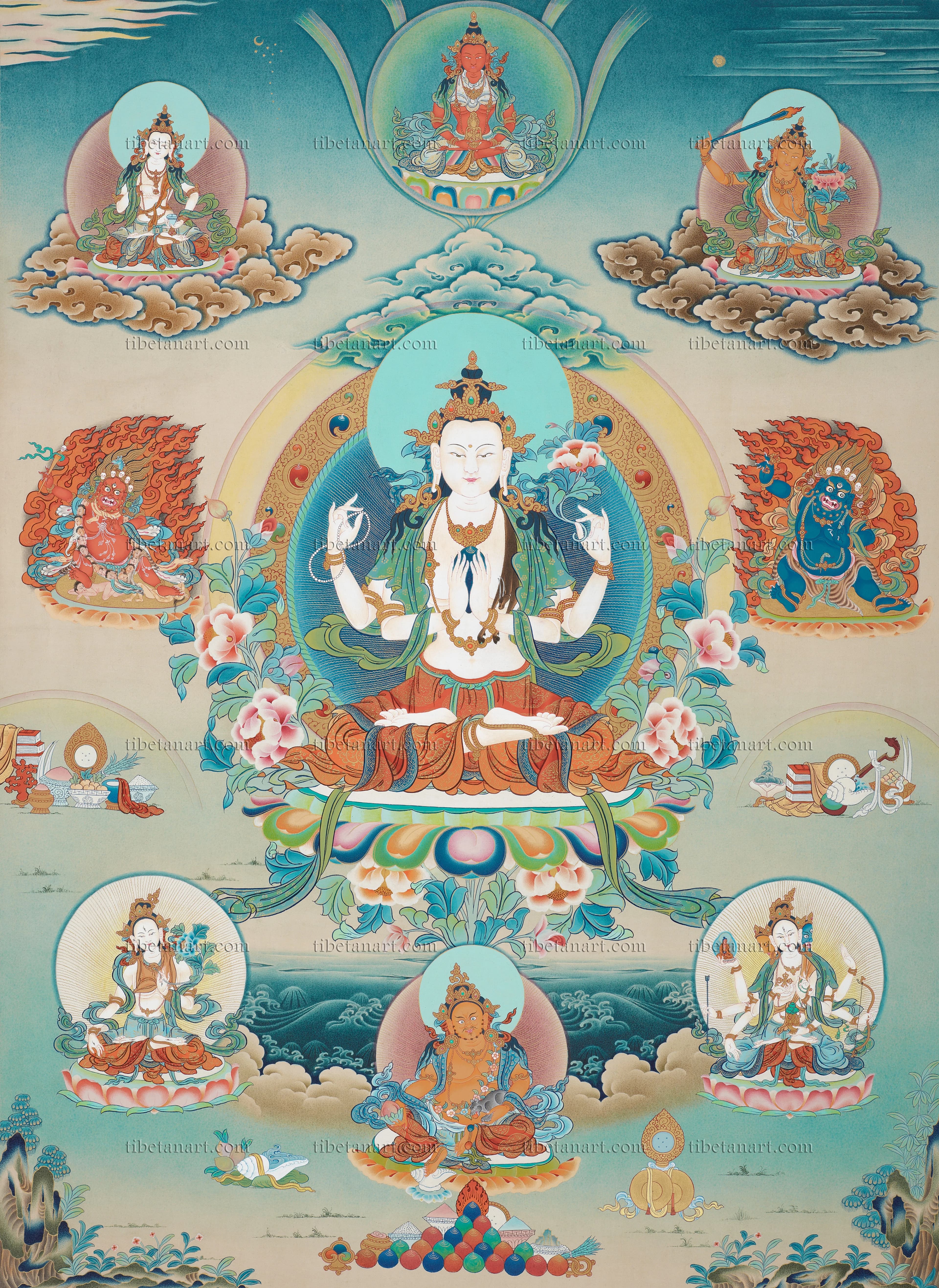 Four-armed Avalokiteshvara with Deities