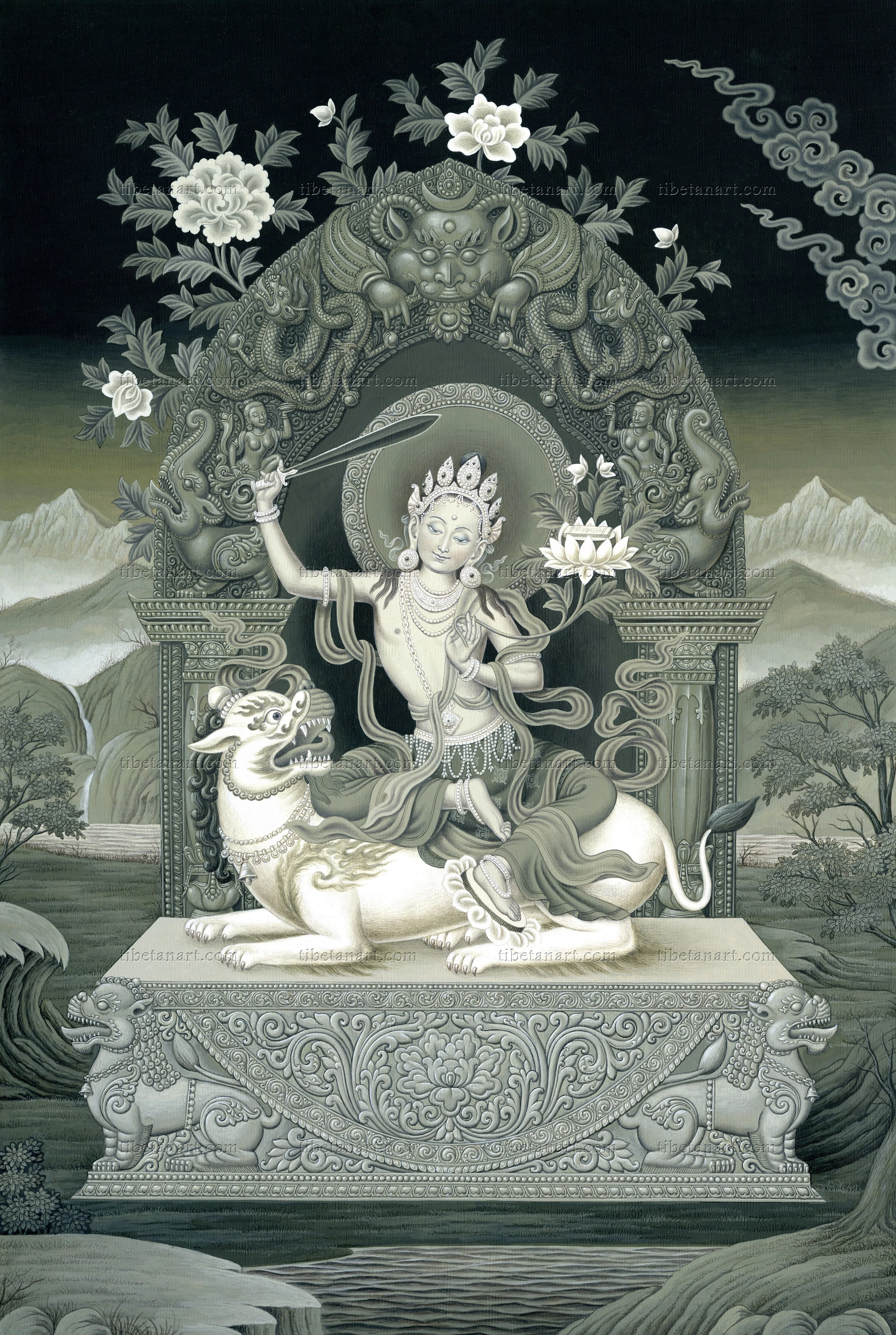 B/W Manjushri, Lion of Speech
