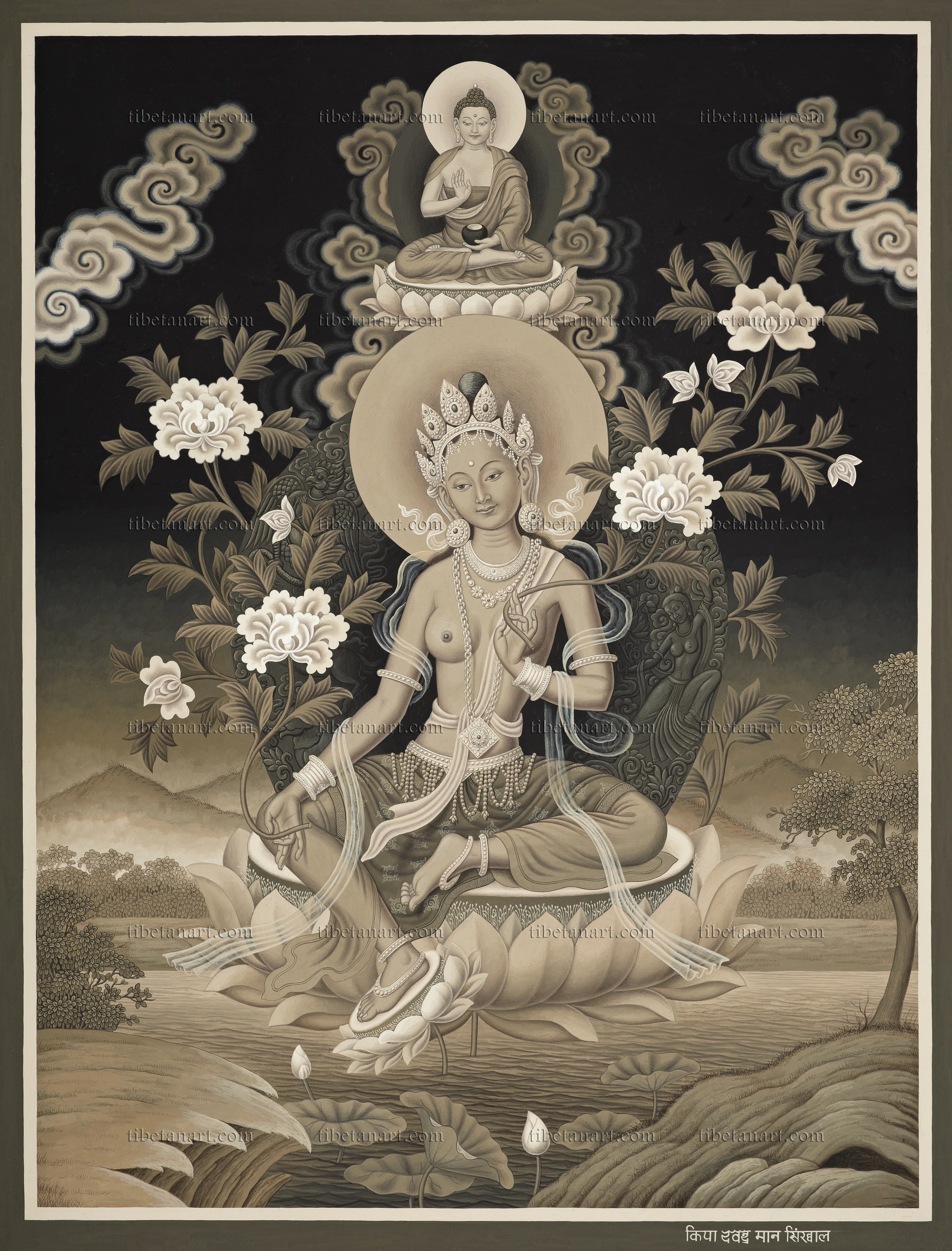 B/W Seated Green Tara (Sepia)