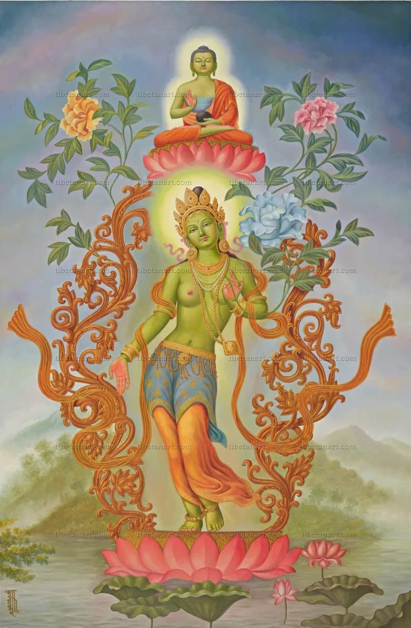 Green Tara with Amoghasiddhi