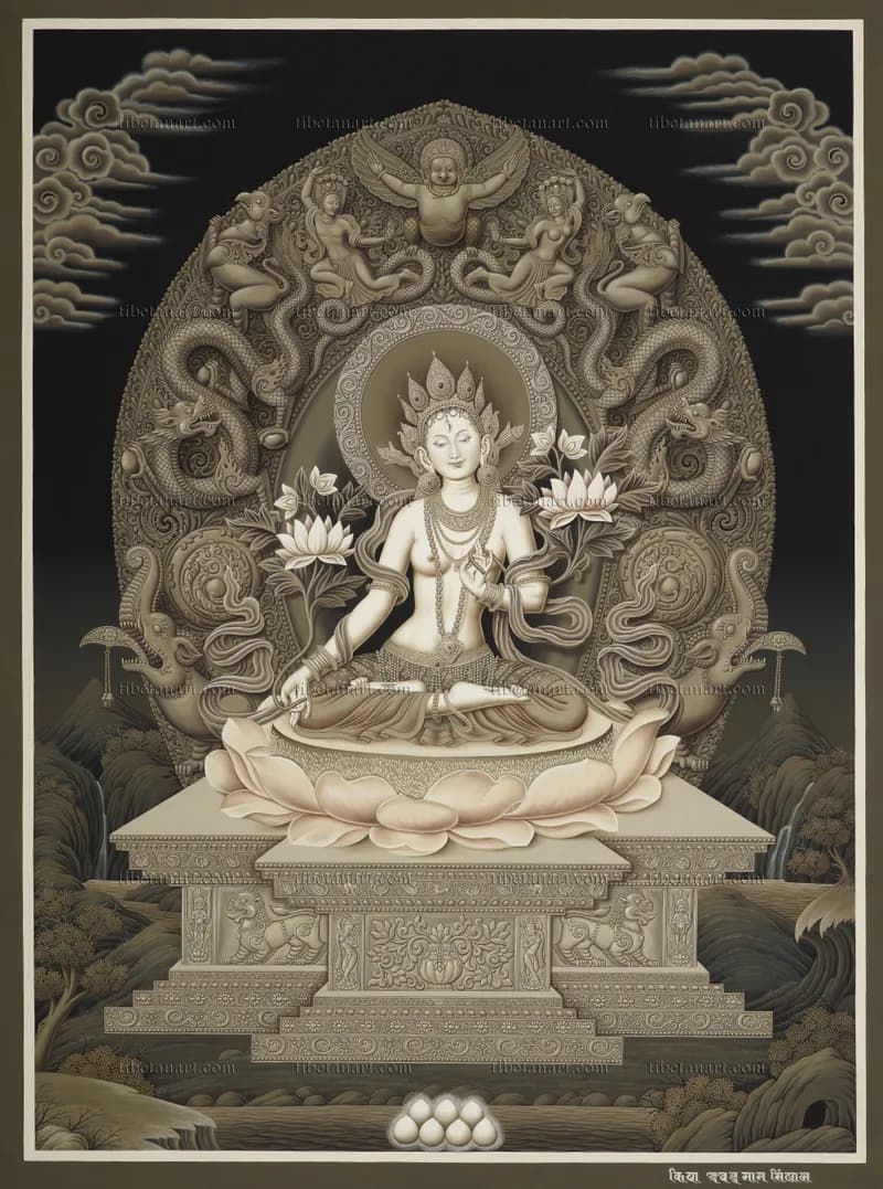 B/W White Tara Enthroned
